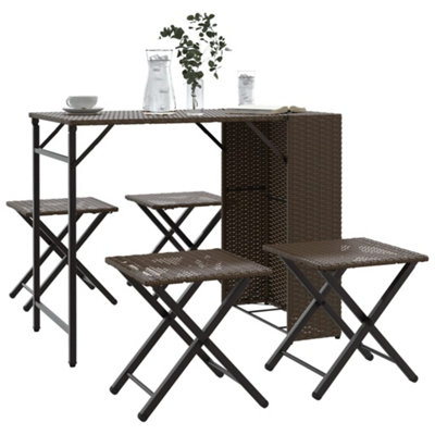 Berkfield 5 Piece Garden Dining Set Foldable Brown Poly Rattan