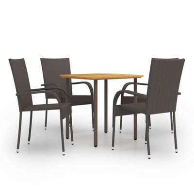 Berkfield 5 Piece Garden Dining Set Poly Rattan Brown
