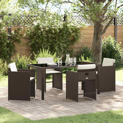 Berkfield 5 Piece Garden Dining Set with Cushions Brown Poly Rattan