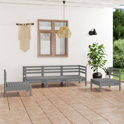 Berkfield 5 Piece Garden Lounge Set Grey Solid Pinewood