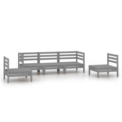 Berkfield 5 Piece Garden Lounge Set Grey Solid Pinewood