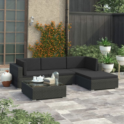 Berkfield 5 Piece Garden Lounge Set with Cushions Poly Rattan Black