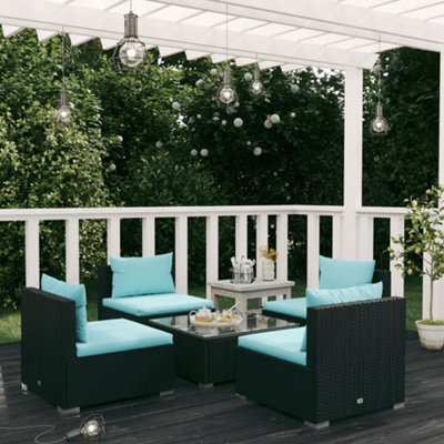 5 piece garden lounge set with cushions poly rattan black new arrivals