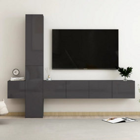 Berkfield 5 Piece TV Cabinet Set High Gloss Grey Engineered Wood