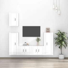 Berkfield 5 Piece TV Cabinet Set High Gloss White Engineered Wood