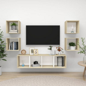 Berkfield 5 Piece TV Cabinet Set White and Sonoma Oak Engineered Wood