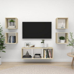 Berkfield 5 Piece TV Cabinet Set White and Sonoma Oak Engineered Wood