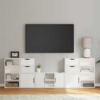 Berkfield 5 Piece TV Units with Storage ODDA White Solid Wood Pine