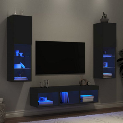 Berkfield 5 Piece TV Wall Units with LED Black Engineered Wood