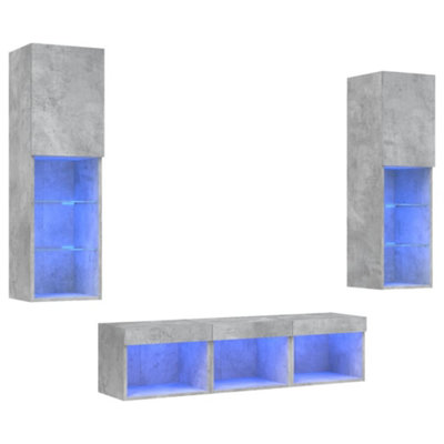Berkfield 5 Piece TV Wall Units with LED Concrete Grey Engineered Wood