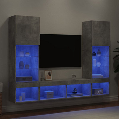 Berkfield 5 Piece TV Wall Units with LED Concrete Grey Engineered Wood