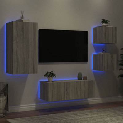 Berkfield 5 Piece TV Wall Units with LED Grey Sonoma Engineered Wood