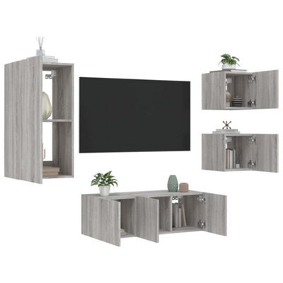 Berkfield 5 Piece TV Wall Units with LED Grey Sonoma Engineered Wood