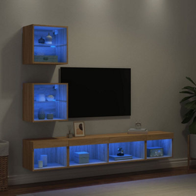 Berkfield 5 Piece TV Wall Units with LED Sonoma Oak Engineered Wood