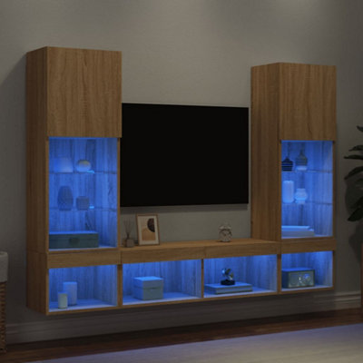 Berkfield 5 Piece TV Wall Units with LED Sonoma Oak Engineered Wood