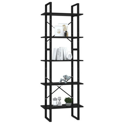 Berkfield 5-Tier Book Cabinet Black 60x30x175 cm Engineered Wood