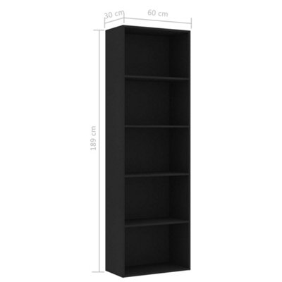 Berkfield 5-Tier Book Cabinet Black 60x30x189 cm Engineered Wood