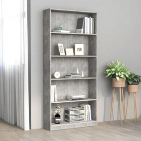 Berkfield 5-Tier Book Cabinet Concrete Grey 80x24x175 cm Engineered Wood