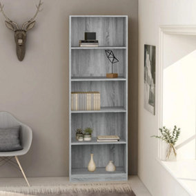 Berkfield 5-Tier Book Cabinet Grey Sonoma 60x24x175 cm Engineered Wood