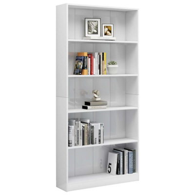 Berkfield 5-Tier Book Cabinet High Gloss White 80x24x175 cm Engineered Wood
