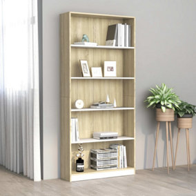 Berkfield 5-Tier Book Cabinet White and Sonoma Oak 80x24x175 cm Engineered Wood