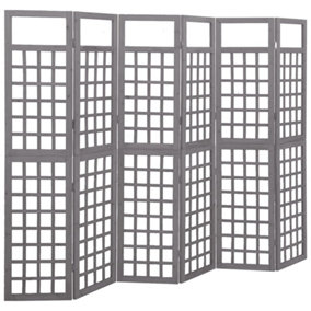Berkfield 6-Panel Room Divider/Trellis Solid Fir Wood Grey 242.5x180 cm