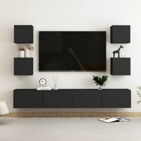 Berkfield 6 Piece TV Cabinet Set Black Engineered Wood