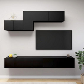 Berkfield 6 Piece TV Cabinet Set Black Engineered Wood