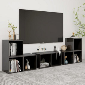 Berkfield 6 Piece TV Cabinet Set High Gloss Grey Engineered Wood