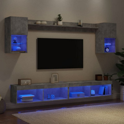 Berkfield 6 Piece TV Wall Units with LED Concrete Grey Engineered Wood