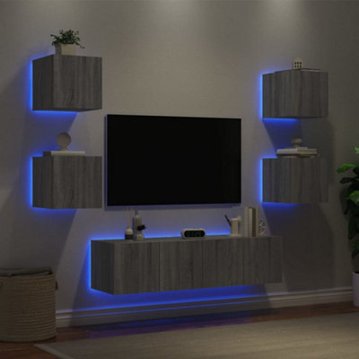Berkfield 6 Piece TV Wall Units with LED Grey Sonoma Engineered Wood