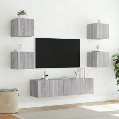 Berkfield 6 Piece TV Wall Units with LED Grey Sonoma Engineered Wood