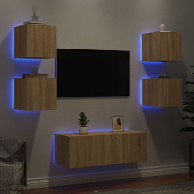 Berkfield 6 Piece TV Wall Units with LED Sonoma Oak Engineered Wood