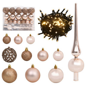 Berkfield 61 Piece Christmas Ball Set with Peak and 150 LEDs Rose Gold