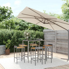 Berkfield 7 Piece Garden Bar Set Grey Poly Rattan& Solid Wood Acacia