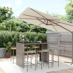 Berkfield 7 Piece Garden Bar Set Grey Poly Rattan& Solid Wood Acacia