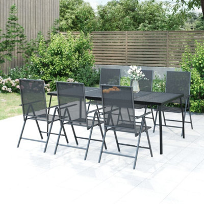 Berkfield 7 Piece Garden Dining Set Anthracite Steel | DIY at B&Q