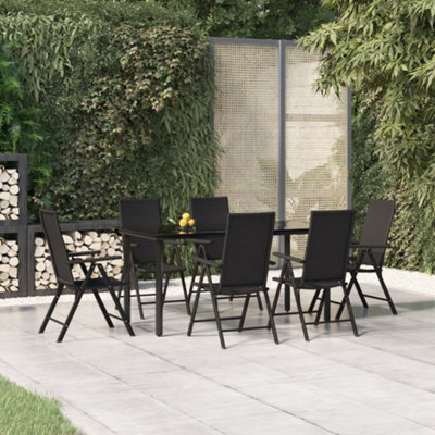 Berkfield 7 Piece Garden Dining Set Black Poly Rattan | DIY at B&Q
