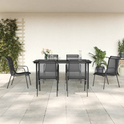 Berkfield 7 Piece Garden Dining Set Black Steel and Textilene | DIY at B&Q