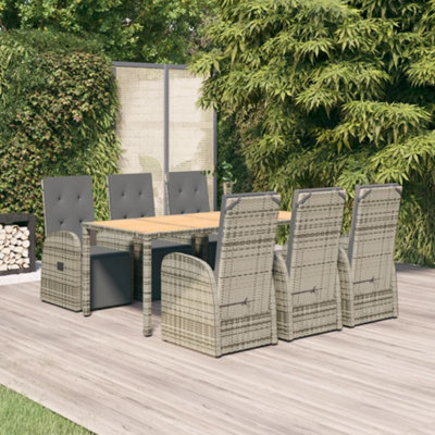 Berkfield 7 Piece Garden Dining Set Grey Poly Rattan&Solid Wood Acacia ...