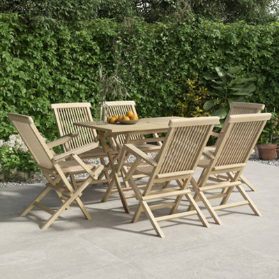 Berkfield 7 Piece Garden Dining Set Grey Solid Wood Teak DIY at B&Q