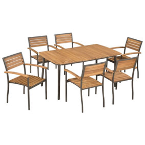 Berkfield 7 Piece Outdoor Dining Set Solid Acacia Wood and Steel