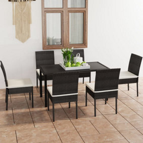 Berkfield 7 Piece Outdoor Dining Set with Cushions Poly Rattan Black