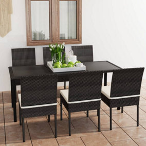 Berkfield 7 Piece Outdoor Dining Set with Cushions Poly Rattan Black