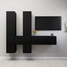 Berkfield 7 Piece TV Cabinet Set Black Engineered Wood