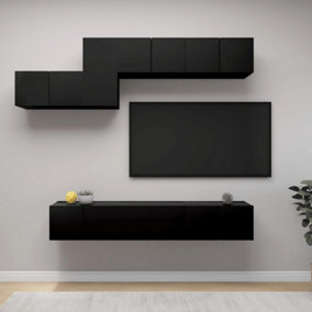 Berkfield 7 Piece TV Cabinet Set Black Engineered Wood
