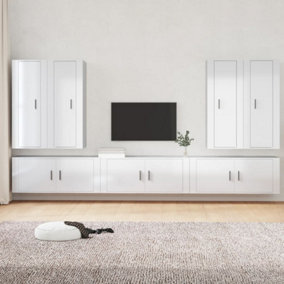 Berkfield 7 Piece TV Cabinet Set High Gloss White Engineered Wood