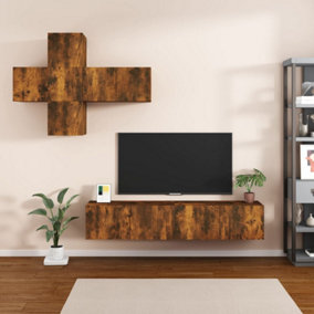 Berkfield 7 Piece TV Cabinet Set Smoked Oak Engineered Wood
