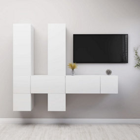 Berkfield 7 Piece TV Cabinet Set White Engineered Wood