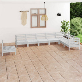 Berkfield 8 Piece Garden Lounge Set Solid Pinewood White